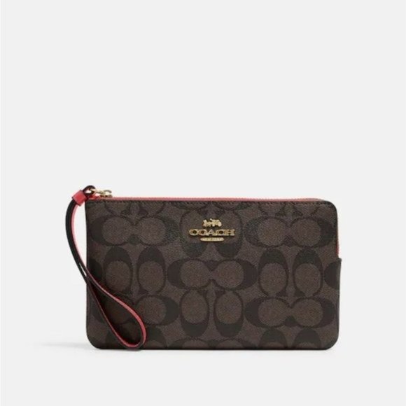 Coach Handbags - COACH Large Corner Zip Wristlet In Signature Canvas, NWT
